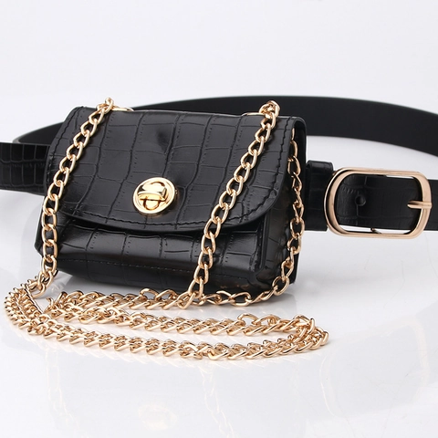 Mini Gürteltasche Damen Mit Abnehmbarer Hüfttasche PU Leder Krokodil Schlange Leopard Muster Goldene Kette Mode