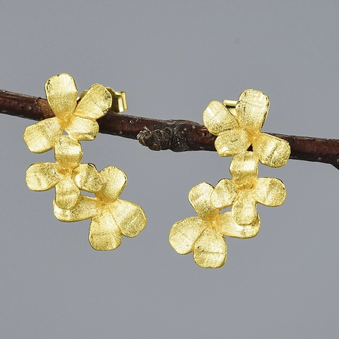 925 Sterling Silver Daisy Flower Stud Earrings For Women 18K Gold Plated Small Fresh Pastoral Style Floral Jewelry Gift