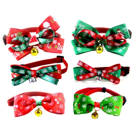 Collare Papillon Natalizio Per Animali Domestici Poliestere Fettuccia Con Campanello In Metallo Regolabile Arredo Collo Gatto Cane