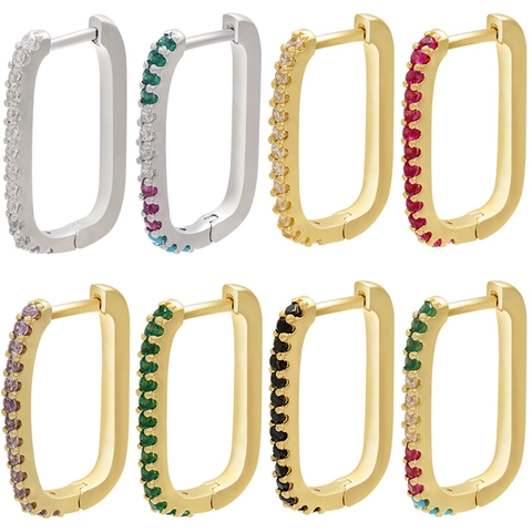 Luxe Rechthoekige Oorringen Geometrisch U-Vormig Koper Strass Ingelegde Oorbellen Voor Dames Mode Sieraden Accessoires Goud Zilver