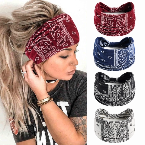 Stretchy Polyester Wide Headband Bohemian Floral Paisley Printed Turban For Women Yoga Sport Daily Hair Accessory