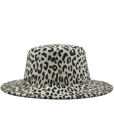 Leopard Print Fedora Hat Woolen Felt Flat Top Wide Brim Autumn Winter Elegant Fashion For Women Adjustable Accessory