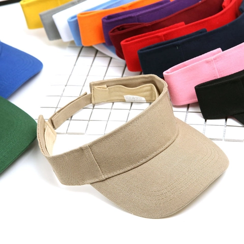 Cotton Twill Sun Visor Hat Adjustable Solid Color Breathable Empty Top Cap For Running Tennis Outdoor Sports Summer