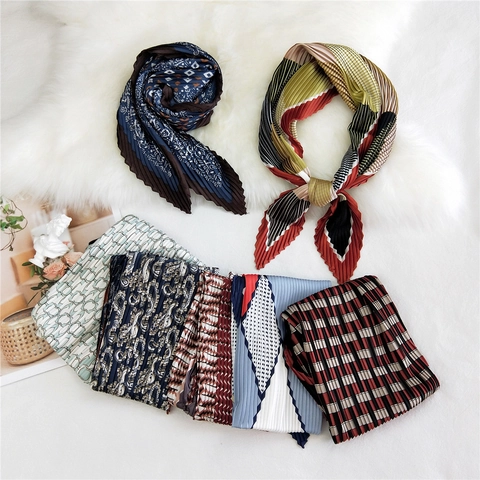 Piccolo Sciarpa Quadrata Pieghettata Poliestere Stampa Paisley Geometrica Foulard Fascia Per Capelli Alla Moda Per Donna