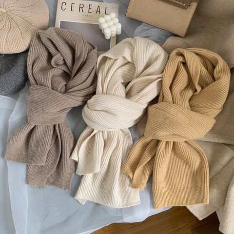 Ribbed Strick Winter Schal Für Damen Weich Dick Warm Einfarbig Lang Halstuch Koreanischer Ins Stil Vielseitig Student Accessoire
