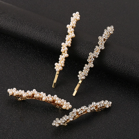 Eleganter Haarclip Aus Legierung Mit Künstlichen Künstliche Perlen Und Klaren Strasssteinen Goldener Haarschmuck Für Damen
