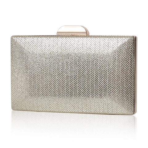 Bolso De Noche Para Mujer Elegante Cuero PU Purpurina Patrón Espiga Cadena Desmontable Carcasa Rígida Boda Fiesta
