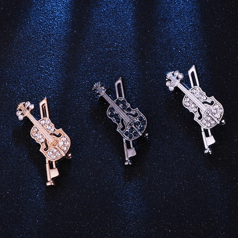 Broche De Violín Instrumento Musical Aleación De Zinc Rhinestone Cristal Insignia Para Hombres Mujeres Accesorios De Solapa De Traje