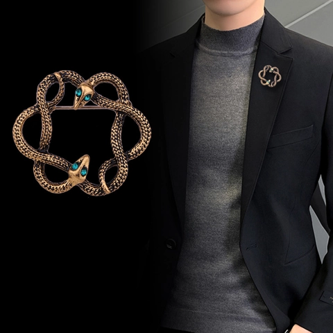 Spilla Serpente Vintage Lega Di Zinco Strass Occhio Spilla Da Bavero Gotico Animale Distintivo Per Abito Cappotto Unisex Retro