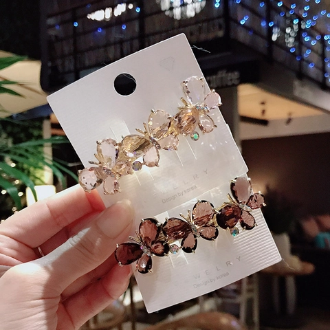 Elegant Butterfly Flower Hair Clip Alloy Rhinestone Crystal Spring Barrette Korean Style Fashion Accessories For Women