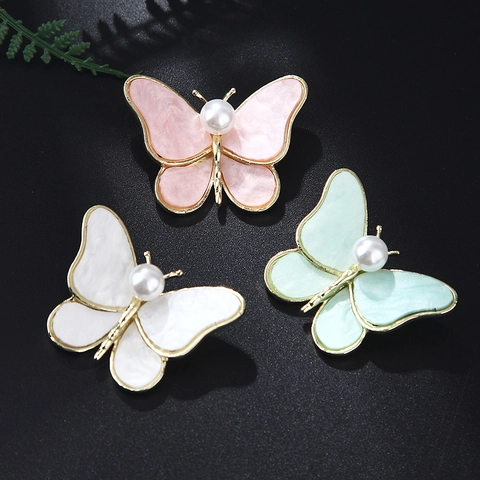 Spilla A Farfalla Per Donna Lega Perla Artificiale Smalto Trama Marmo Ali Elegante Stile Coreano Accessori Abbigliamento