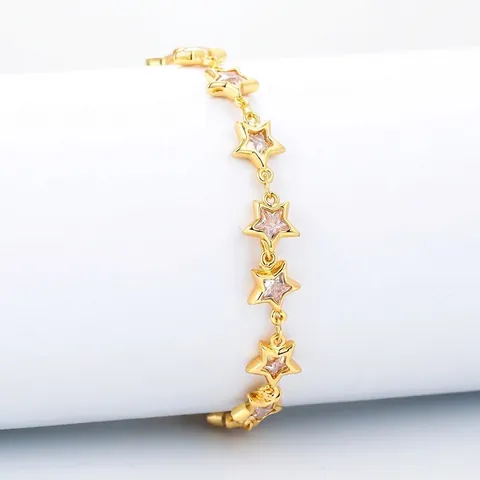Geometric Star Link Bracelet Copper 18K Gold Plated Cubic Zirconia Adjustable Luxury Fashion Jewelry For Women Men