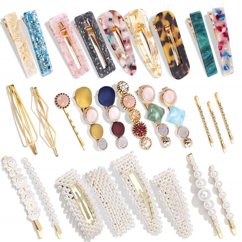 Fermagli Per Capelli Acetato Marmo Tartaruga Resina Metallo Perla Artificial Strass Barrette Geometrico Becco D'Anatra Donna Accessorio