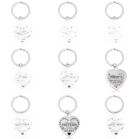 Portachiavi Cuore Acciaio Inossidabile Inciso Citazione Sentimentale Madre Figlia Sorella Amicizia Regalo Metallo Lucidato