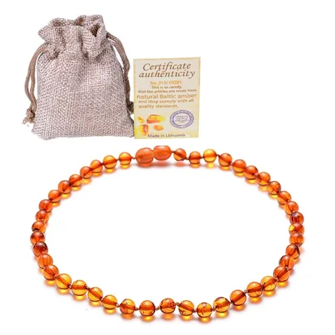 Collana In Ambra Baltica Naturale Perline Tonde Supporto Dentizione Per Neonati Bambini Con Chiusura Di Sicurezza