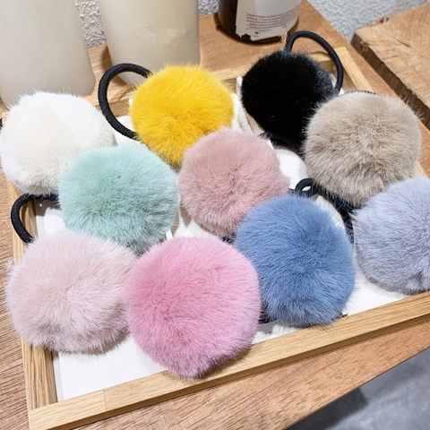 Chouchous Pompon En Fausse Fourrure Souple Élastiques À Cheveux En Peluche Douce Haute Élasticité Accessoires Cheveux