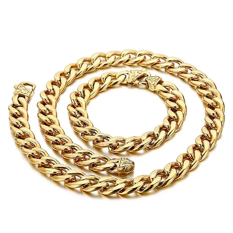 Collar Y Pulsera De Eslabones Cubanos Acero Inoxidable 316L Chapado En Oro 18K Hebilla Grabada Joyería Hip Hop Punk Para Hombres Mujeres