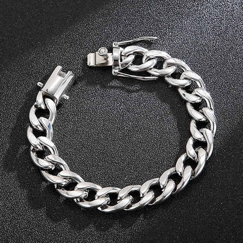 Pulsera Y Collar De Eslabones Cubanos De Acero Inoxidable Cadena Plana Joyería Con Cierre De Caja Hip Hop Punk