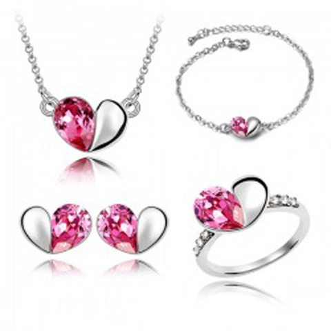 Gioielli Collana Bracciale Orecchini Anello Lega Forma Di Cuore Cristallo Di Vetro Intarsiato Stile Romantico Elegante Per Donne