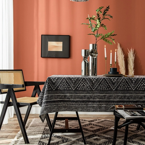 Geometrische Baumwolle Leinen Tischdecke Rechteckig Staubdichte Tischabdeckung Boho Ethno-Druck Für Esszimmer Küche Dekor