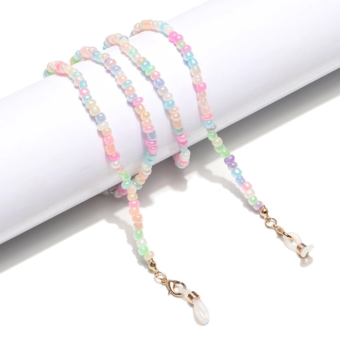 Colorful Beaded Glasses Chain Lanyard Anti-Slip Eyewear Strap Metal Lobster Clasp Silicone Loop Macaron Fashion Accessory