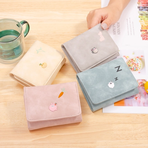 Portafoglio Donna Pelle PU Ricamo Animali Cartoni Animati Lungo Corto Pieghevole Portamonete Molteplici Slot Carte Opaco Borsa A Mano Morbida