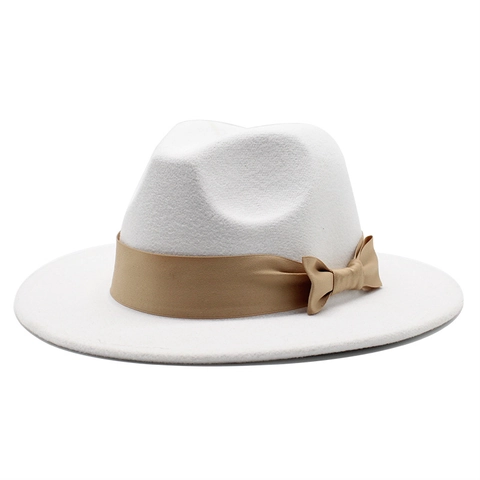 Fedora Hut Wollfilz Breite Flache Krempe Schleife Elegant Vintage Jazz Hut Für Damen Herren