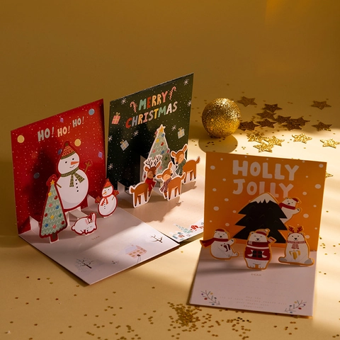 3D Pop Up Weihnachtskarte Cartoon Rentier Schneemann Papier Weihnachtskarte Mit Umschlag Für Feiertagsgrüße