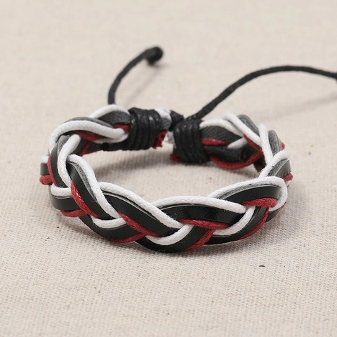 Braided Leather Bracelet Retro Handmade Adjustable Drawstring Wristband For Men Women Minimalist Cowhide Cord Punk Style Jewelry