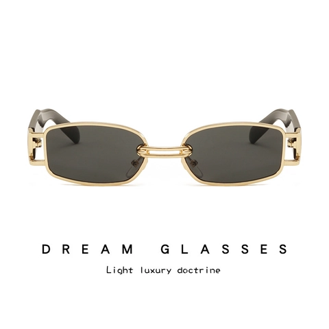 Retro Rectangular Sunglasses Metal Frame UV400 Protection Vintage Fashion Eyewear For Men And Women Punk Style Shades