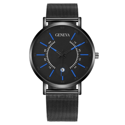 Men Fashion Business Quartz Watch With Stainless Steel Mesh Strap Round Dial Date Display Ultra Thin Minimalist Style