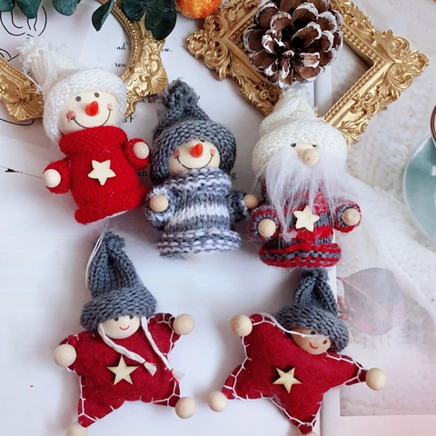 Handmade Christmas Doll Hanging Ornaments Felt Wood Gnome Snowman Star Shape Festive Tree Decoration Nordic Style