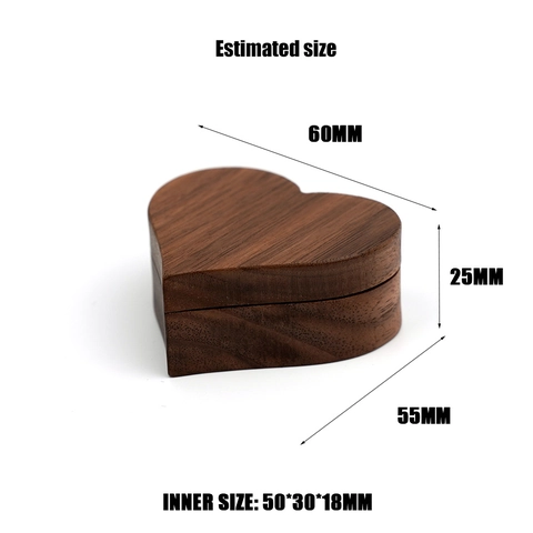 Heart Shaped Walnut Wood Ring Box Jewelry Storage Organizer Wedding Engagement Gift Case Natural Grain Vintage Style