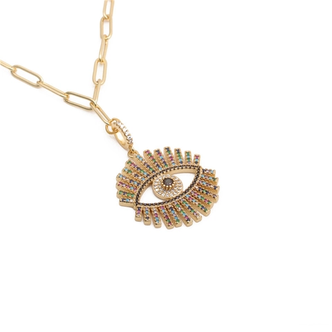 Evil Eye Anhänger Halskette Kupfer Bunte Zirkonia Büroklammer Kette Hip Hop Stil Schmuck Für Damen Herren