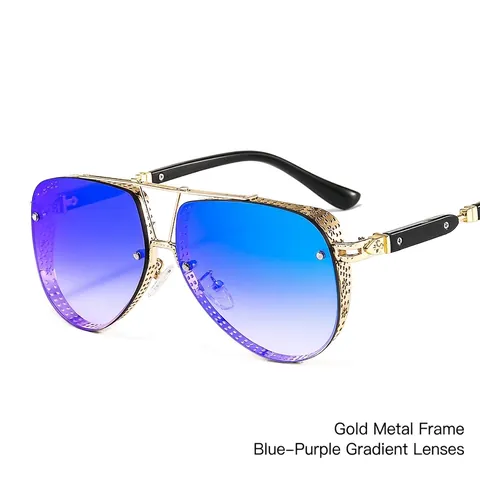 Aviator Sunglasses For Men Metal Frame Retro Steampunk Style With Hollow Out Mesh Side Shields UV400 Gradient Lens Fashion