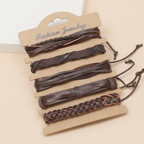 Bracelets En Cuir De Vachette Tressé Rétro Multi Couches Perle De Bois Ajustable Style Punk Bohème Pour Hommes Femmes