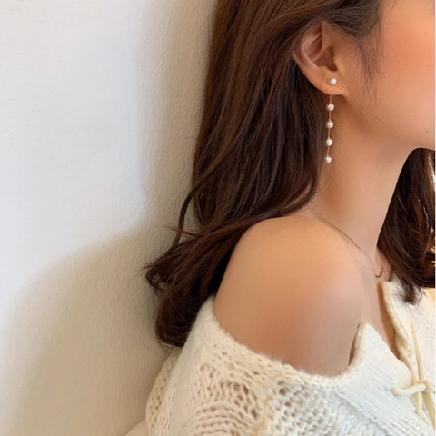 Orecchini Lunghi Con Nappa Di Künstliche Perle E Perno In Argento Sterling 925 Stile Coreano Elegante Gioielli Minimalisti Donna