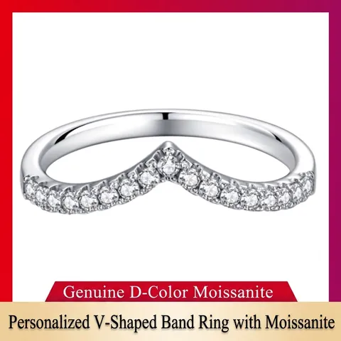 Δαχτυλίδι Moissanite Σε Σχήμα V Ασήμι 925 Χρώμα D Chevron Wishbone Band Για Γυναίκες Πολυτελές Κόσμημα Δώρο