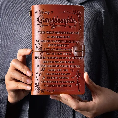 Carnet De Voyage Vintage En Cuir Journal Avec Citations Gravées Cadeau Pour Fille Fils Petit-Enfant Rechargeable Brun