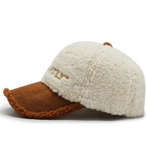 Cappellino Da Baseball In Pile Sherpa Caldo Invernale Da Donna Patchwork Scamosciato Lettera Ricamata Regolabile