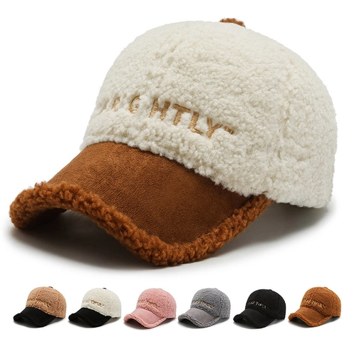 Cappellino Da Baseball In Pile Sherpa Caldo Invernale Da Donna Patchwork Scamosciato Lettera Ricamata Regolabile