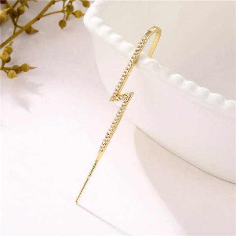 Lightning Bolt Ear Cuff Wrap Copper Gold Plated Cubic Zirconia Minimalist Piercing Jewelry For Women