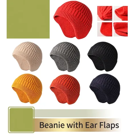 Berretto In Maglia A Costine Con Paraorecchie Spesso Caldo Invernale Cappello Filato Anima Per Uomini Donne Casual Colore Solido