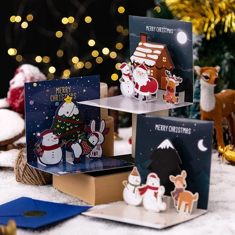 Biglietti Di Auguri Natalizi Pop Up Biglietti Regalo Creativi Taglio Laser Con Buste E Adesivi Stile Cartone Animato