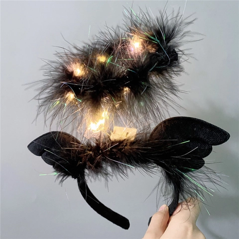 Engelsflügel Feder Stirnband LED Leuchtender Kopfschmuck Für Halloween Weihnachten Kostüm Party Dekoration Kinder Damen Accessoire
