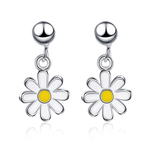 Pendientes De Gota De Margarita Dulce Estilo Coreano Fresco Esmalte Blanco Floral Amarillo Joyería De Cobre Mujer