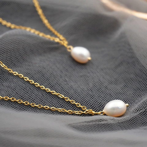 Freshwater Pearl Pendant Necklace Drop Earrings 18K Gold Plated Stainless Steel Chain Vintage Minimalist Wedding Party Jewelry For Women