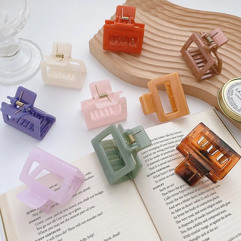 Square Hair Claw Clips Acrylic Plastic Matte Glossy Non-Slip Shark Hair Clamp Korean Minimalist Styling Accessories Women Girls