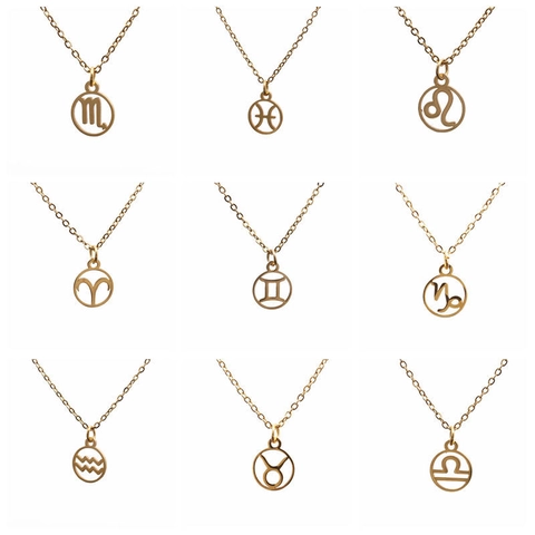 Zodiac Constellation Pendant Necklace Stainless Steel And Copper Minimalist Astrology Jewelry For Women Men Gold Tone