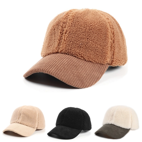 Sherpa Lambswool And Corduroy Splicing Baseball Cap Warm Winter Adjustable Casual Outdoor Hat Women Men